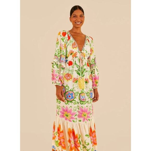 FARM Rio Dresses & Skirts - B58 FARM Rio Pineapple Floral Maxi Dress Small Boho Resort Vacation Tropical